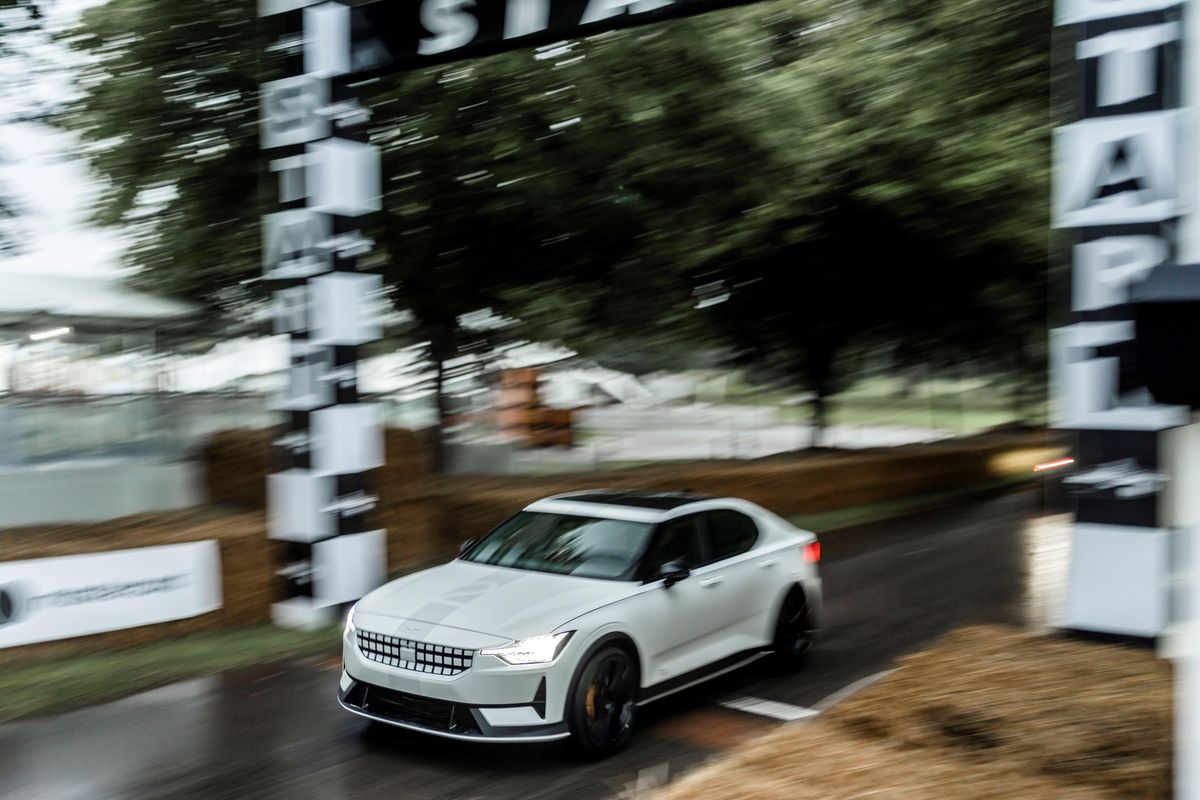 The experimental Polestar 2 at the Goodwood Festival of Speed hillclimb 