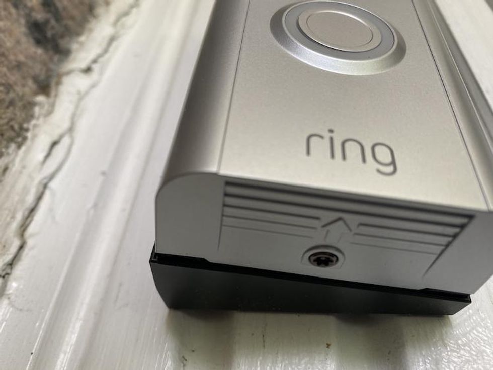 Bottom of Ring Video Doorbell 4 with special screw to secure faceplate