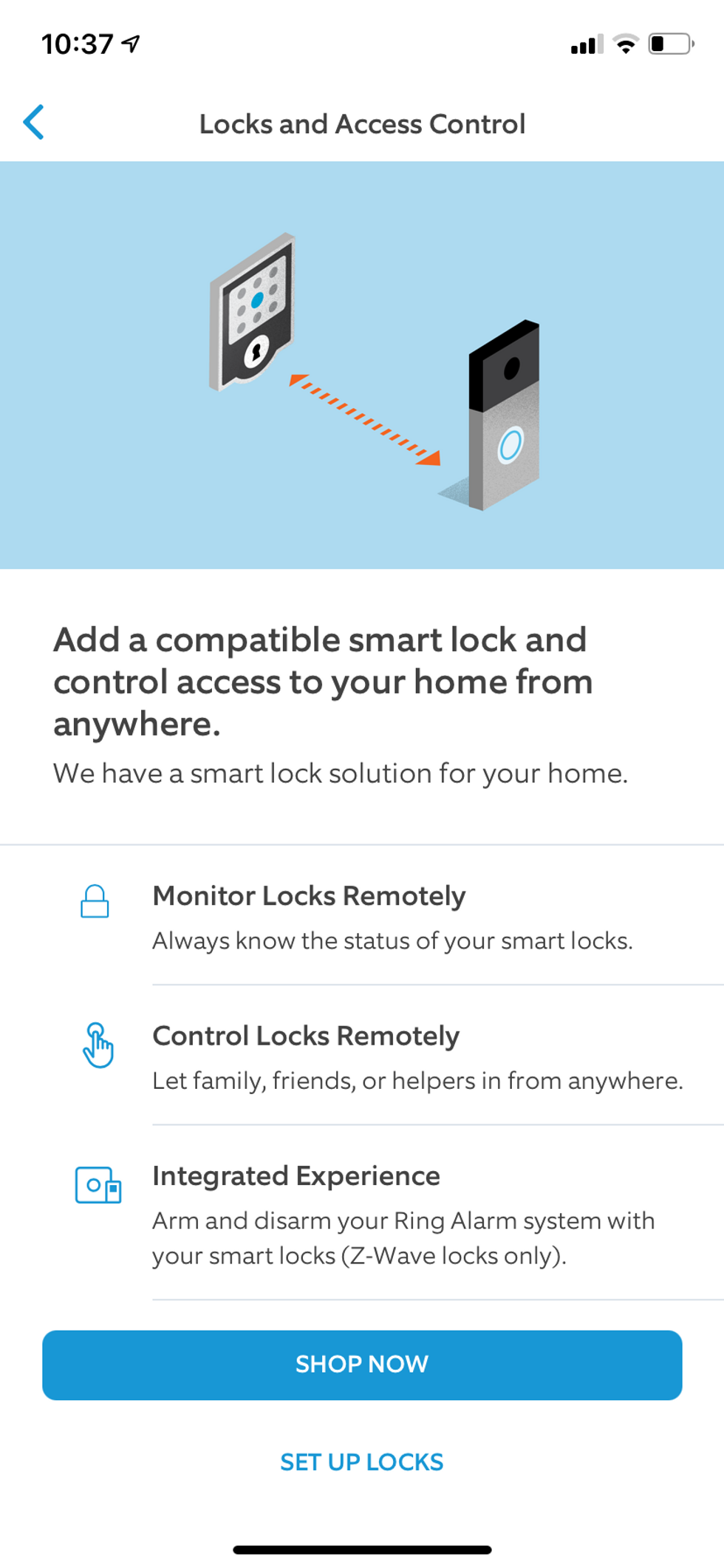 Ring app showing how to setup compatible smart locks for Ring Video Doorbell 4