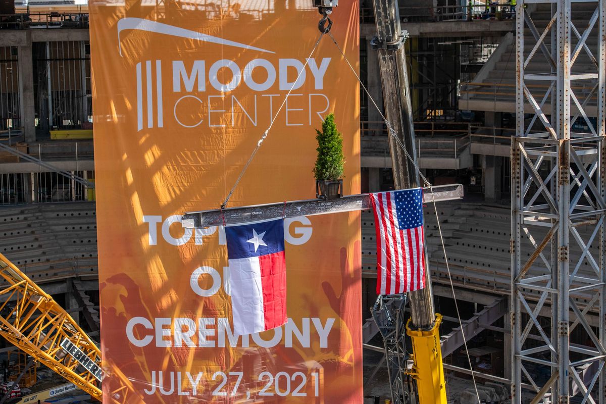 Builders observe an ancient religious rite as UT's Moody Center venue hits a construction milestone
