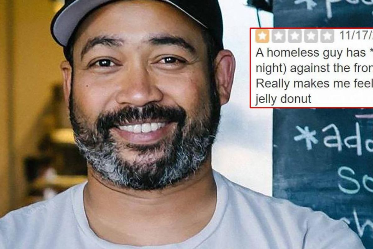Restaurant owner defends homeless man who lives outside the store after 1-star review