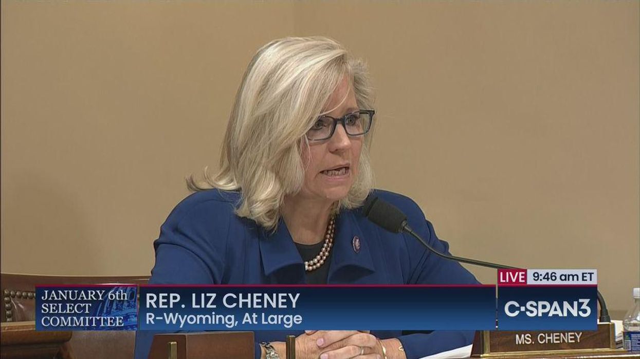  Rep. Liz Cheney speaks at the first Select Jan. 6 Committee hearing. 