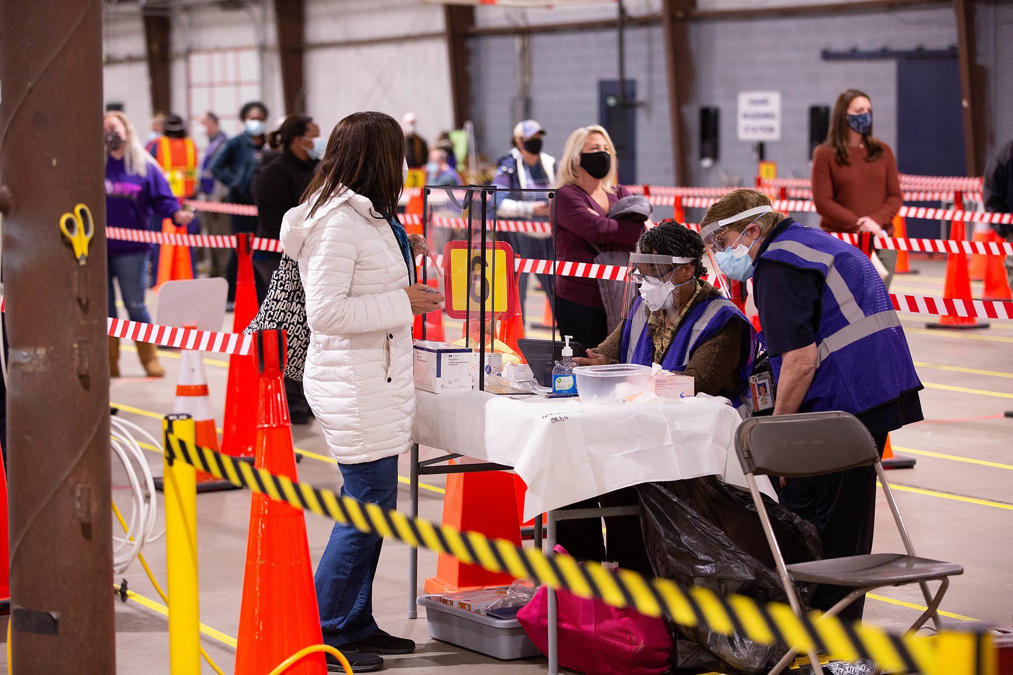 Line of patients waiting to get the COVID vaccine.