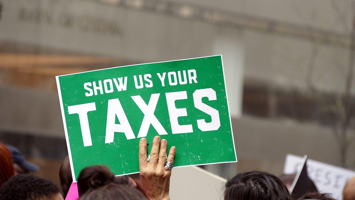 Protestors demand Trump release his tax returns.