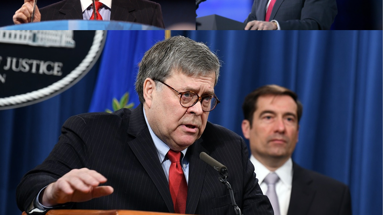 Sen. Mitch McConnell, top left, former Vice President Pence, top right, and former Attorney General William Barr .