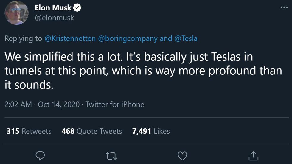 Teslas in tunnels tweet