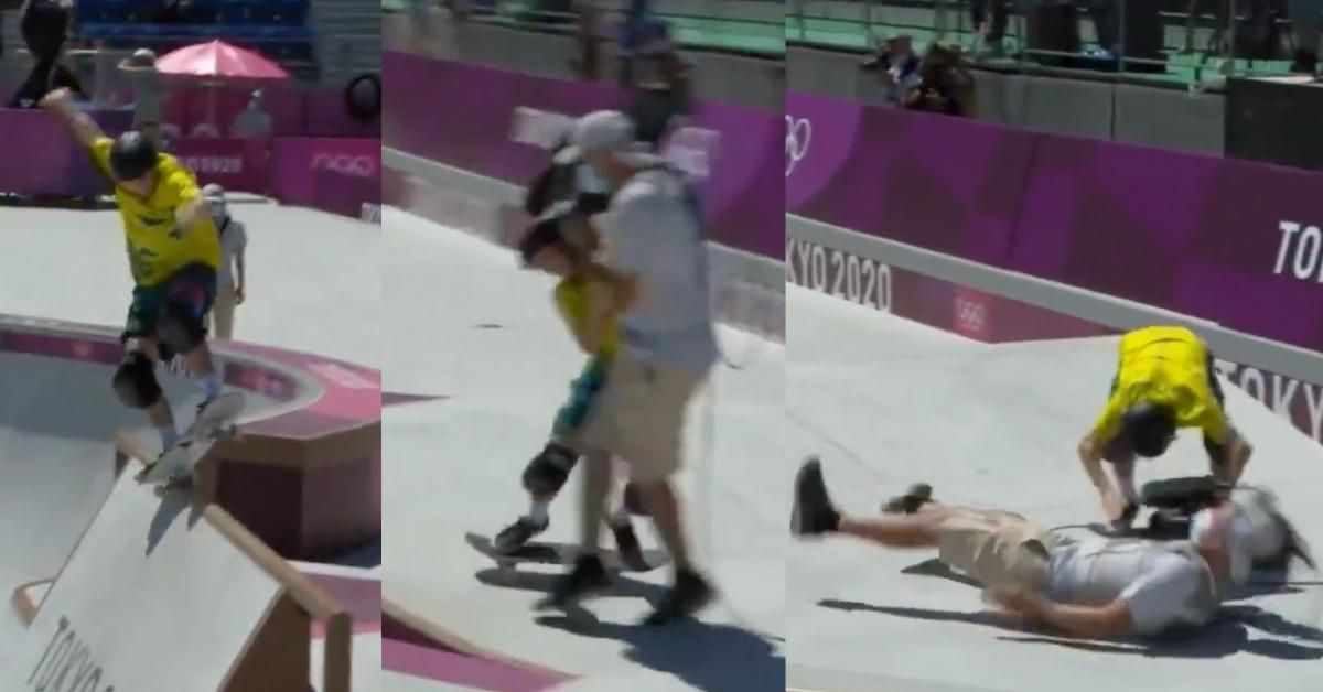Olympic Skateboarder Accidentally Finishes His Run By Taking Out A Cameraman–And, Ouch