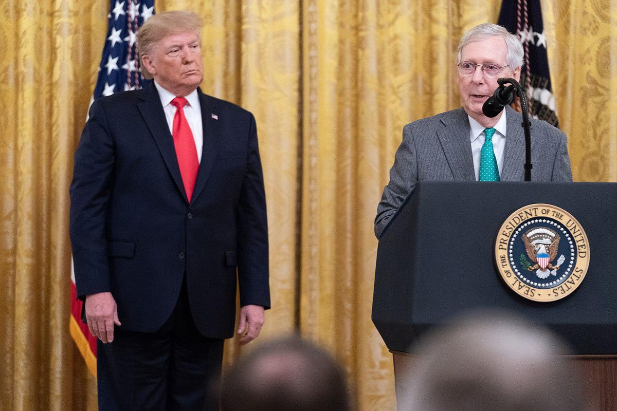 Senate Minority Leader Mitch McConnell, left, and former President Trump.