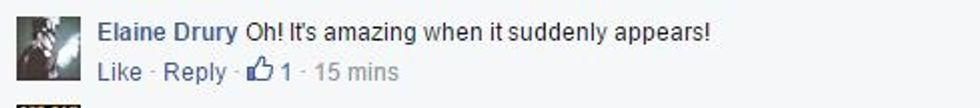 Facebook comment that reads, "Oh! It's amazing when it suddenly appears!"