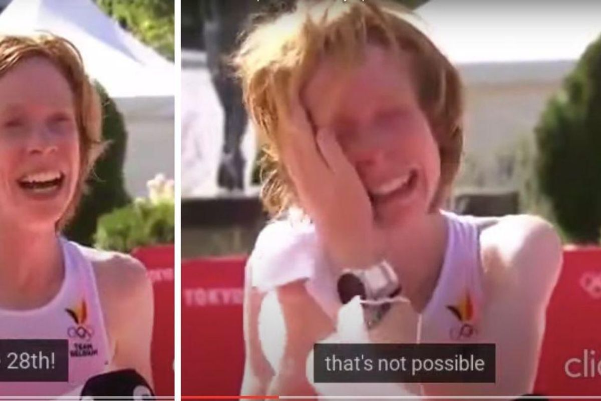 Runner smiling and crying