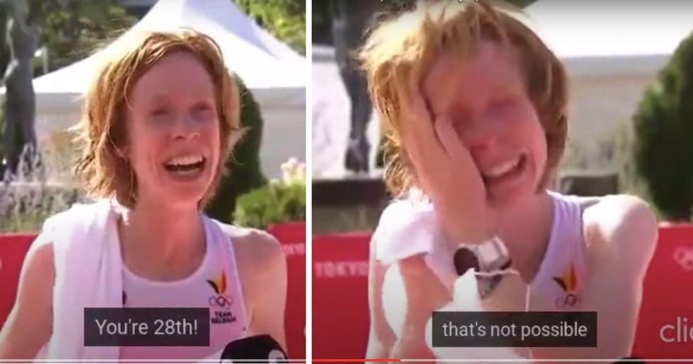 Belgian Olympic marathoner breaks down in tears of disbelief upon hearing she finished 28th