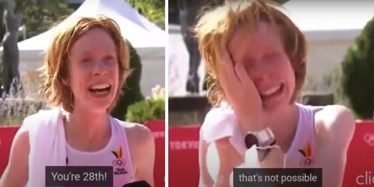 Belgian Olympic marathoner breaks down in tears of disbelief upon hearing she finished 28th