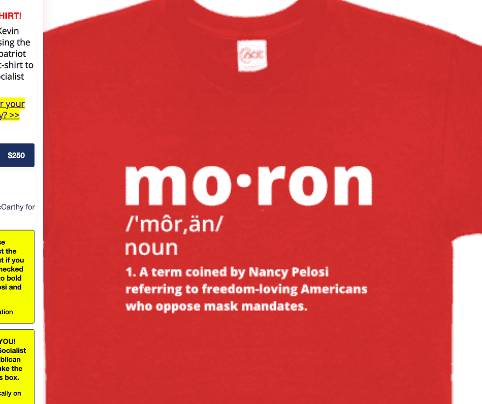 Kevin McCarthy Sells Moron Tee Shirts To His Own Supporters Second