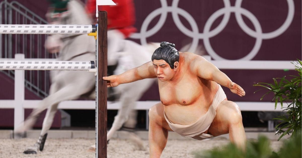 Olympic Equestrian Riders Say Their Horses Are Spooked By 'Very Realistic' Sumo Wrestler Statue