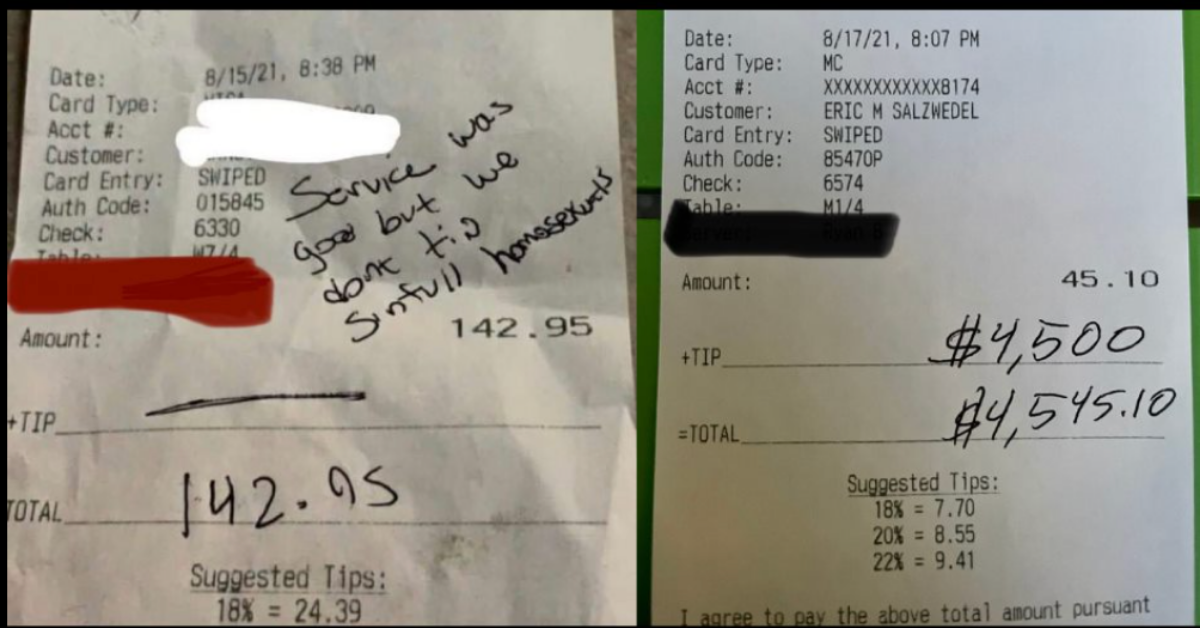 The Internet Steps Up Big Time After Gay Server Is Left A Homophobic Message In Place Of A Tip