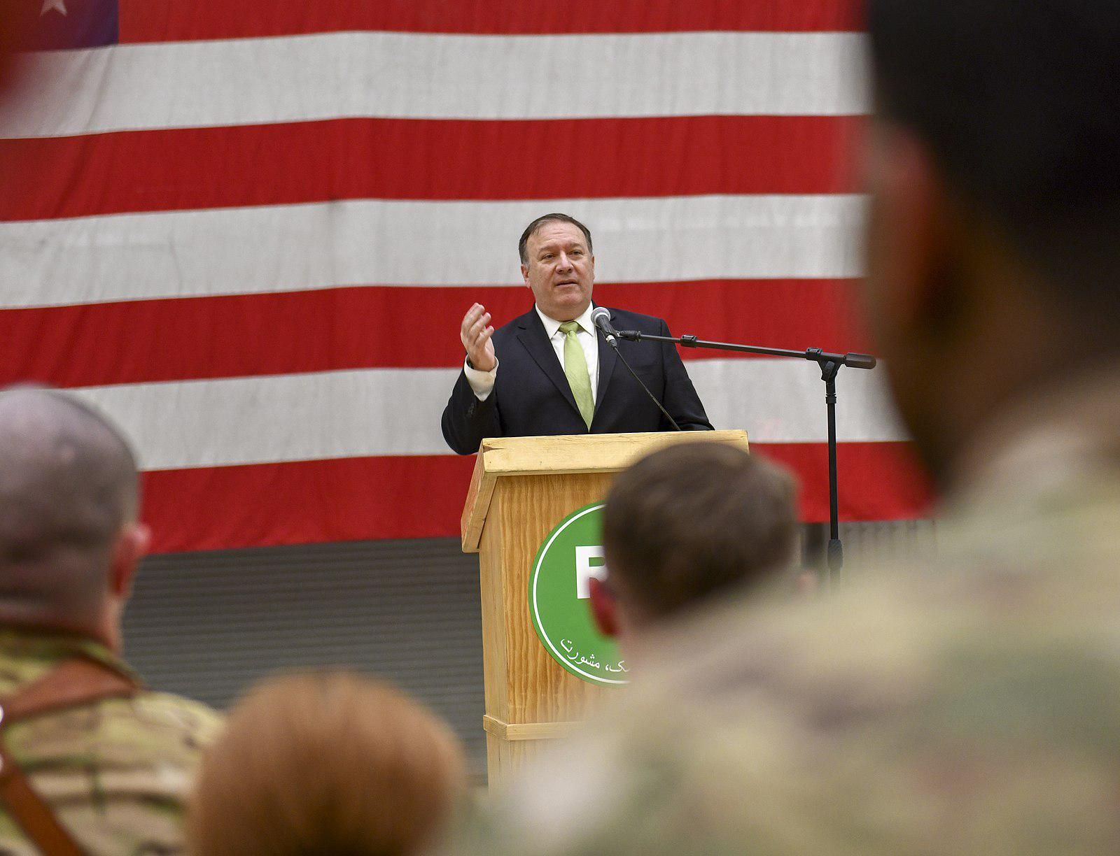 Mike Pompeo speaks to US troops in Afghanistan.