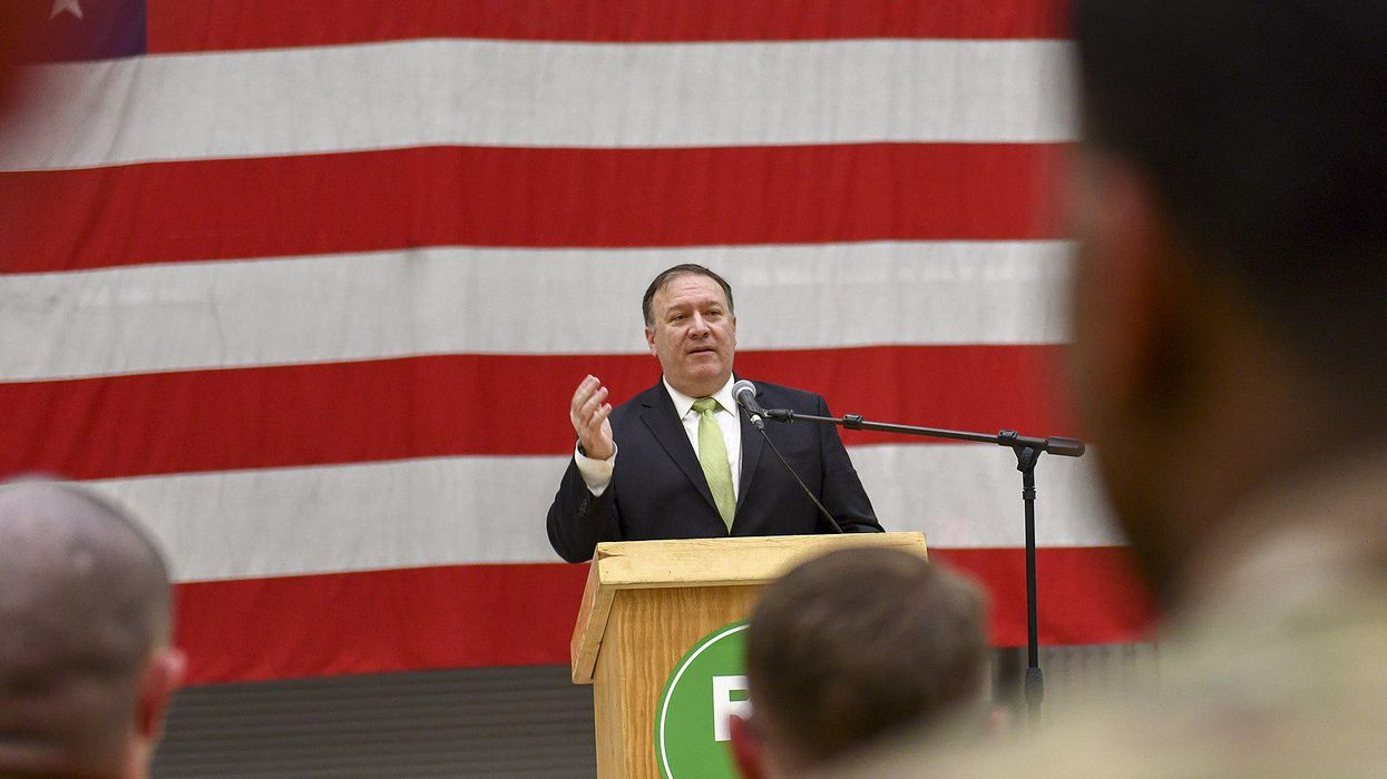 Mike Pompeo speaks to US troops in Afghanistan.