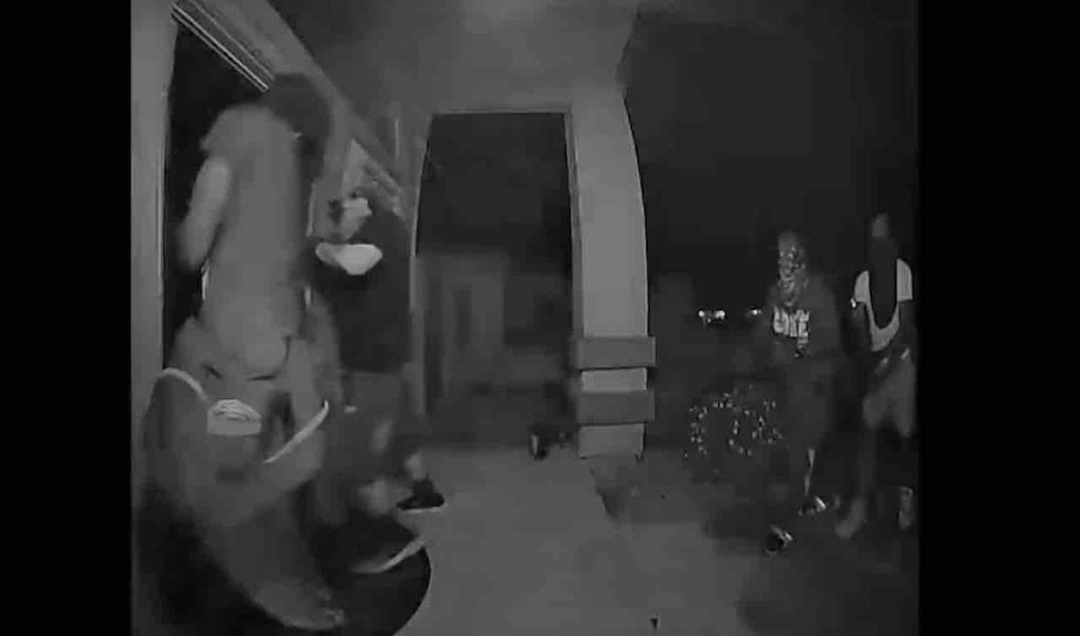 WATCH: Crooks break down home’s front door in dead of night. But homeowner has a motion sensor — and a gun — just waiting for them. WATCH: Crooks break down home’s front door in dead of night. But homeowner has a motion sensor — and a gun — just waiting for them.