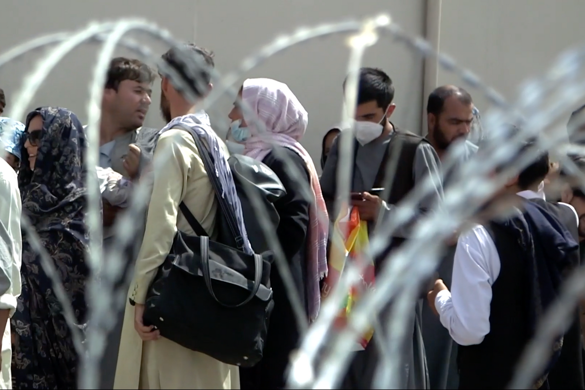 Afghans outside Kabul's airport.