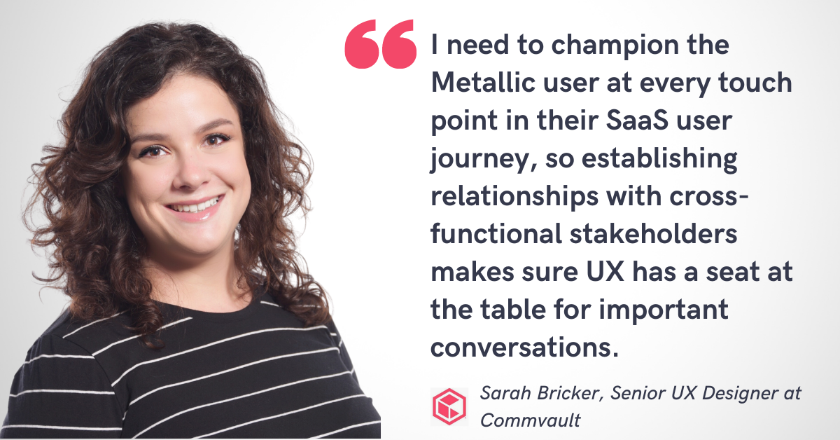 Blog post header with quote from Sarah Bricker, Senior UX Designer at Commvault