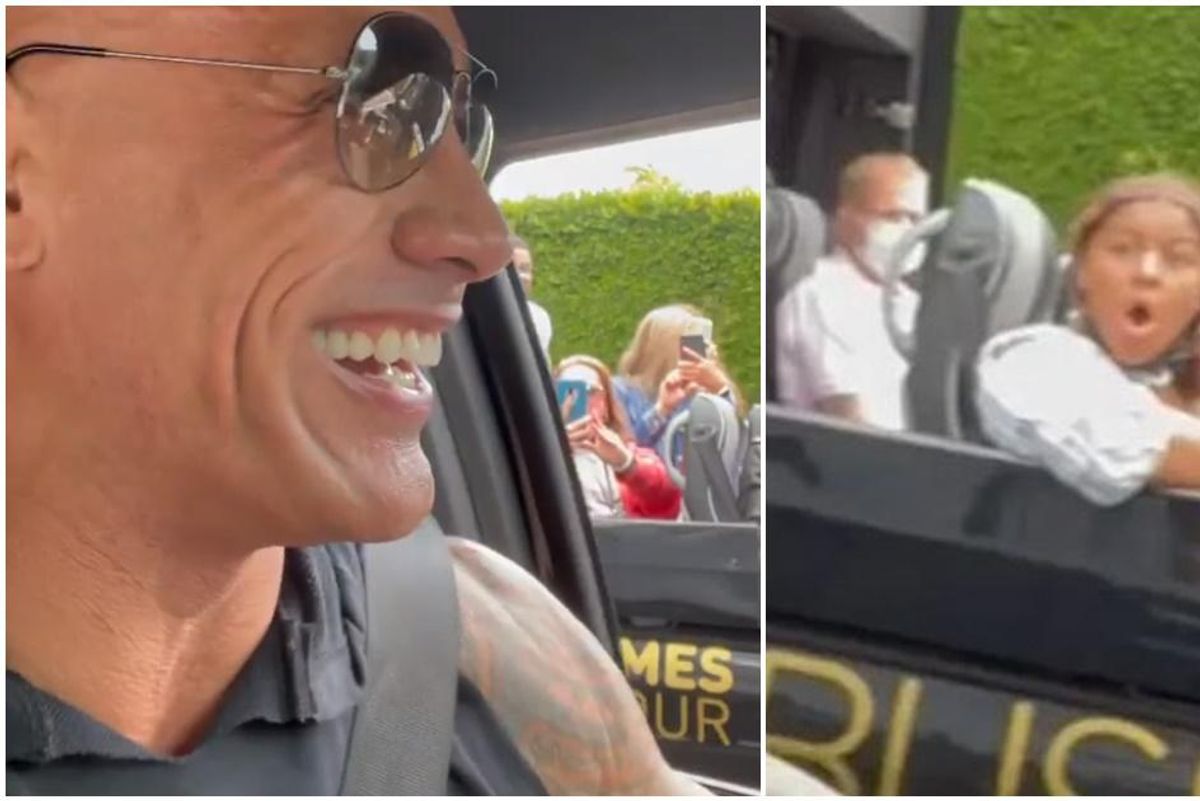 The Rock surprised a group of tourists near his house and their reaction is pure joy