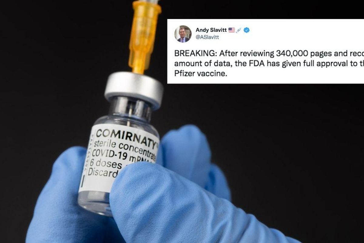 The Pfizer vaccine gets full FDA approval, eliminating a primary argument for not getting it