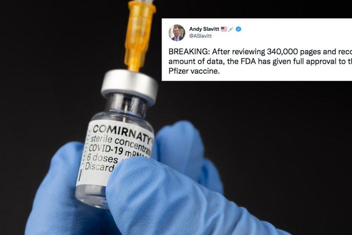 The Pfizer vaccine gets full FDA approval, eliminating a primary argument for not getting it