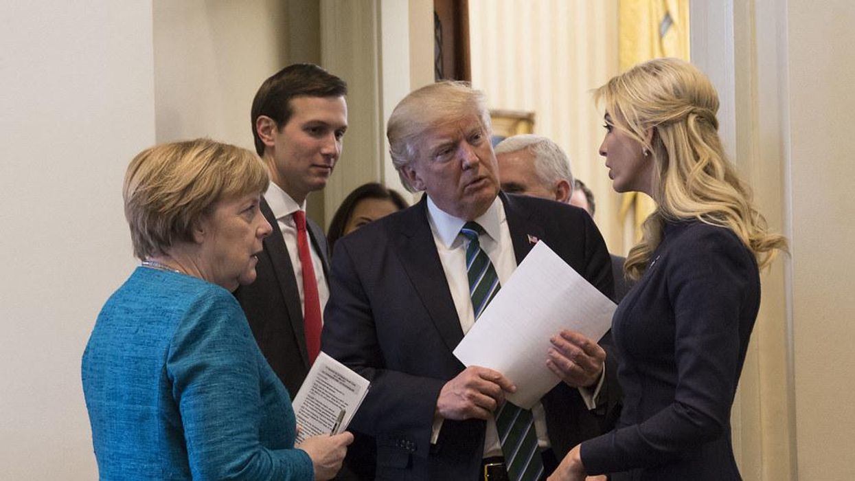 Former President Trump, center, Ivanka Trump, right, and Jared Kushner. 