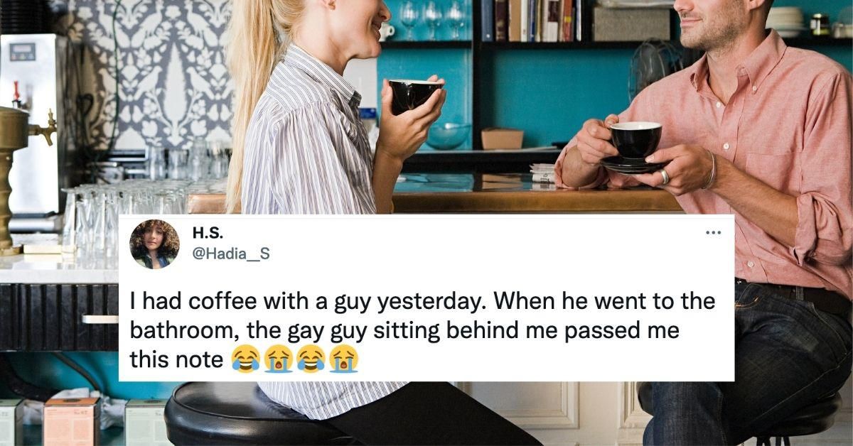 Gay Man At Coffee Shop Passes Hilariously Blunt Note To Stranger On A Date Behind Him