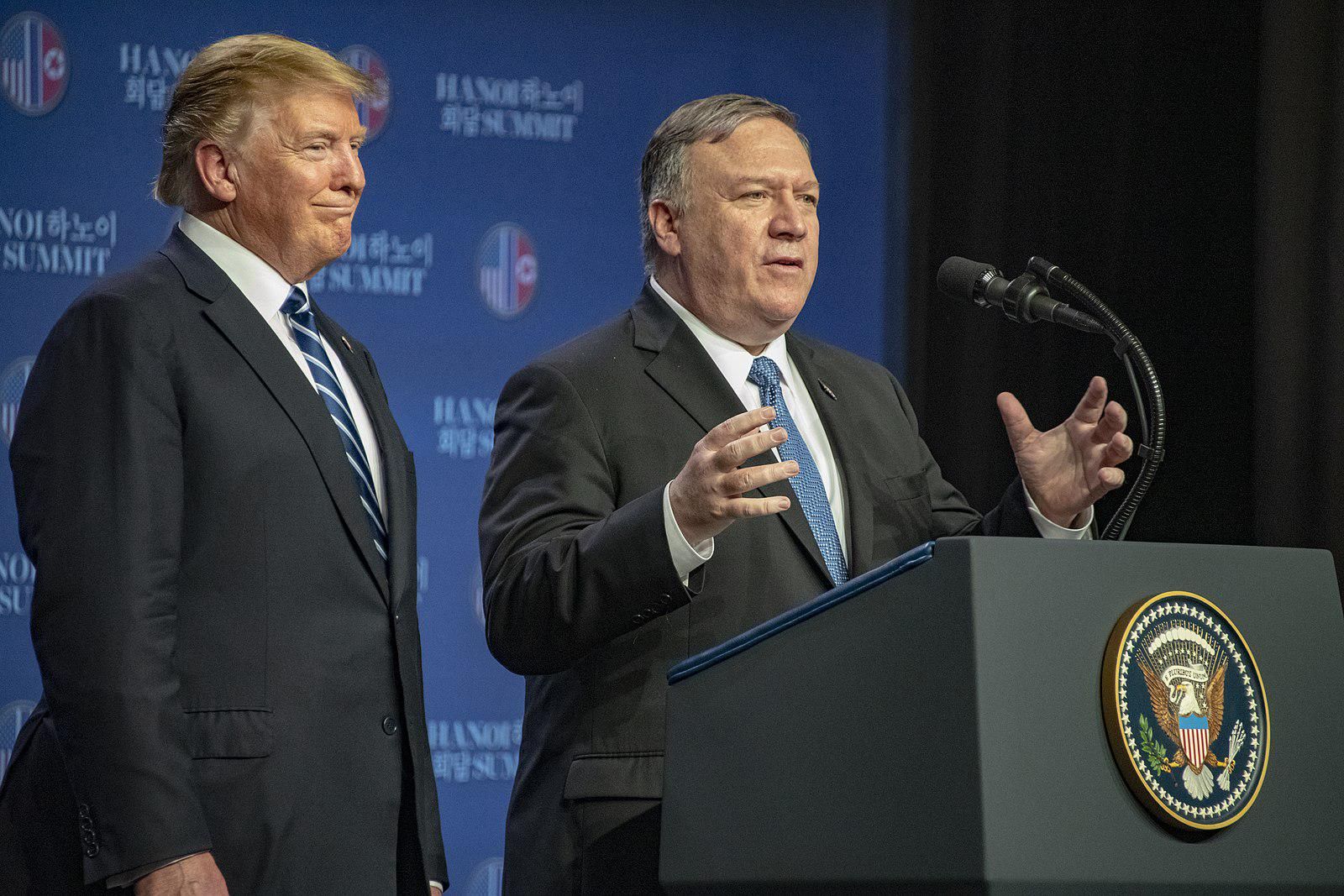 Former Secretary of State Mike Pompeo, right, and former President Trump.