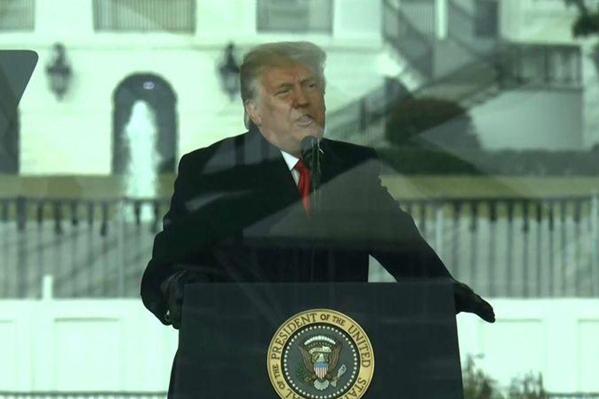Former President Trump speaking at the rally before the January 6 Capitol insurrection. 