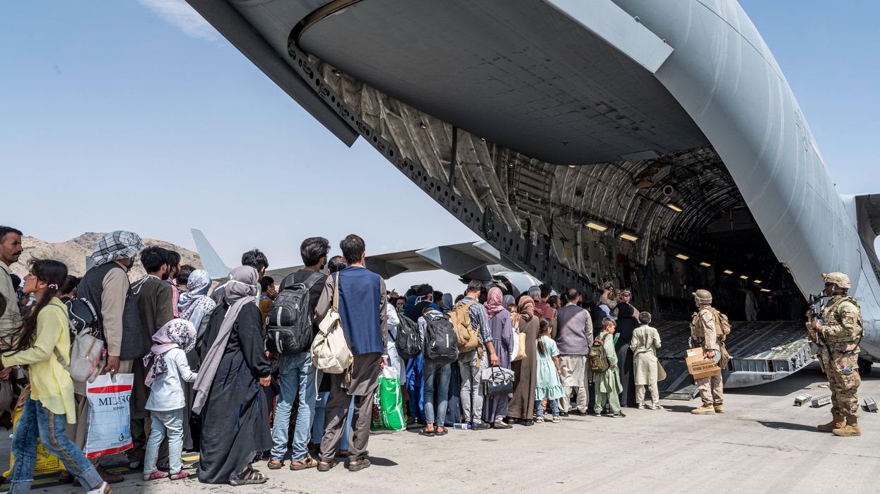 Afghan evacuees at Hamid Karzai International Airport in Kabul.