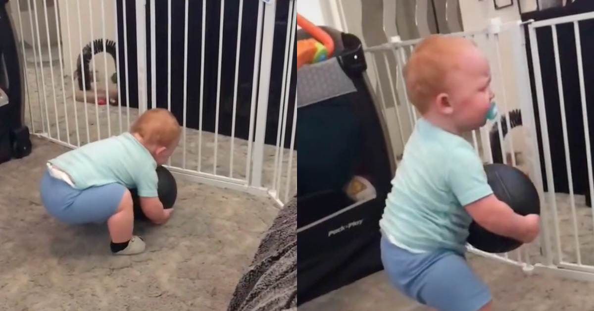 Parents Stunned As Their Determined One-Year-Old Baby Picks Up 15lb Medicine Ball In Viral Video