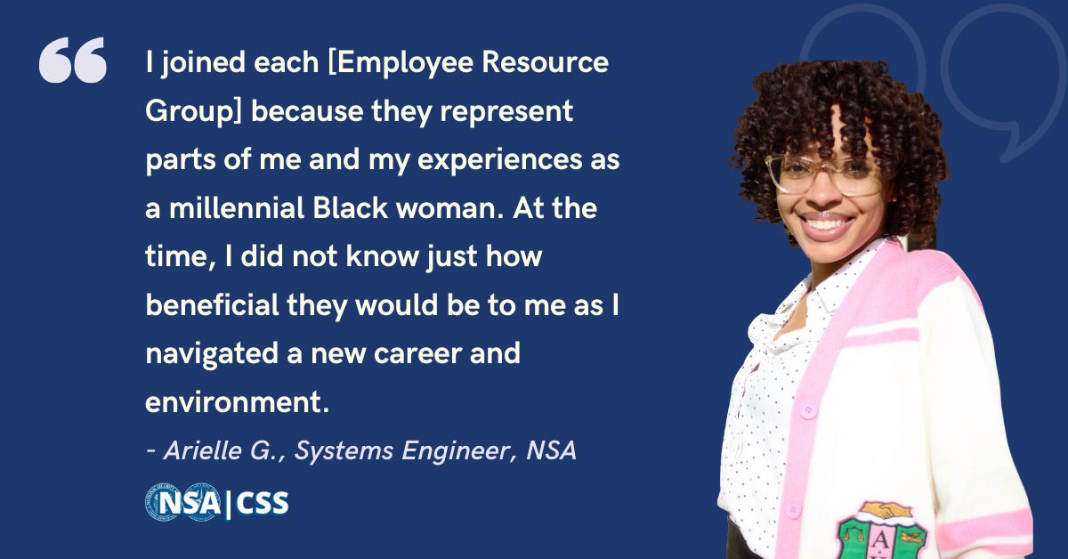 Blog post banner with quote from Arielle G., Systems Engineer at NSA