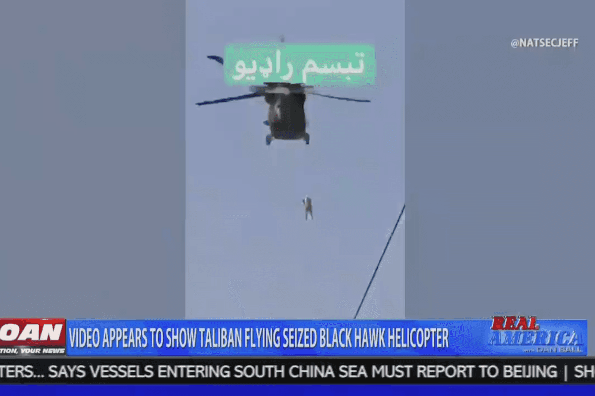 OAN displays debunked Afghanistan helicopter video.
