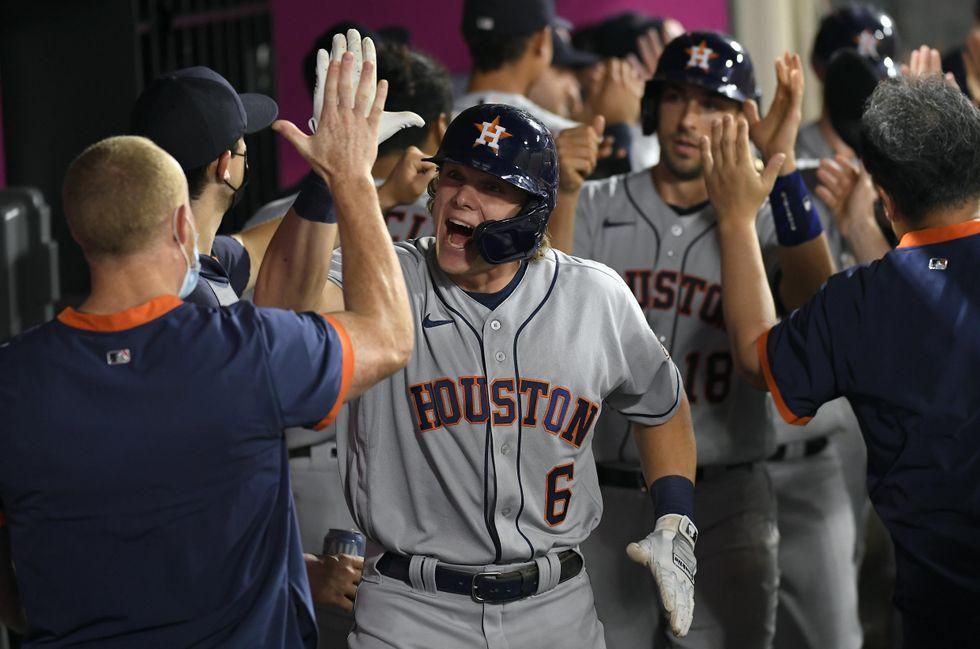 Astros' Jake Meyers Celebrating