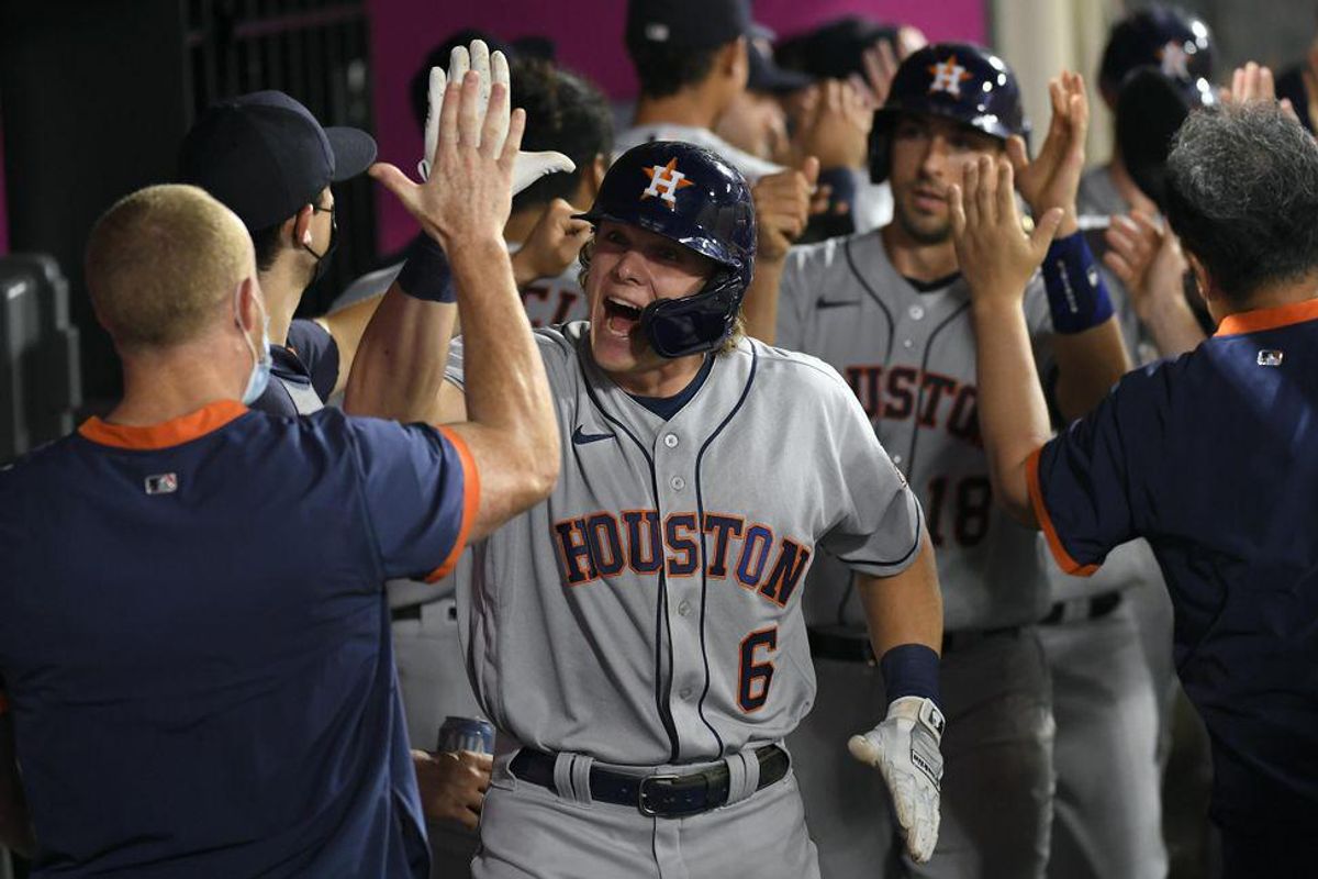 Astros' Jake Meyers Celebrating