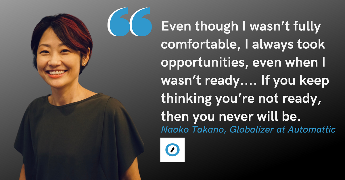 Blog post banner with quote from Naoko Takano, Globalizer at Automattic