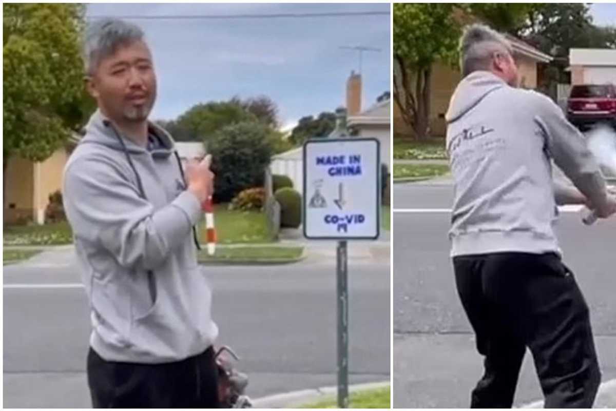 In a brave act of defiance, man destroys racist, anti-Chinese sign posted in his neighborhood