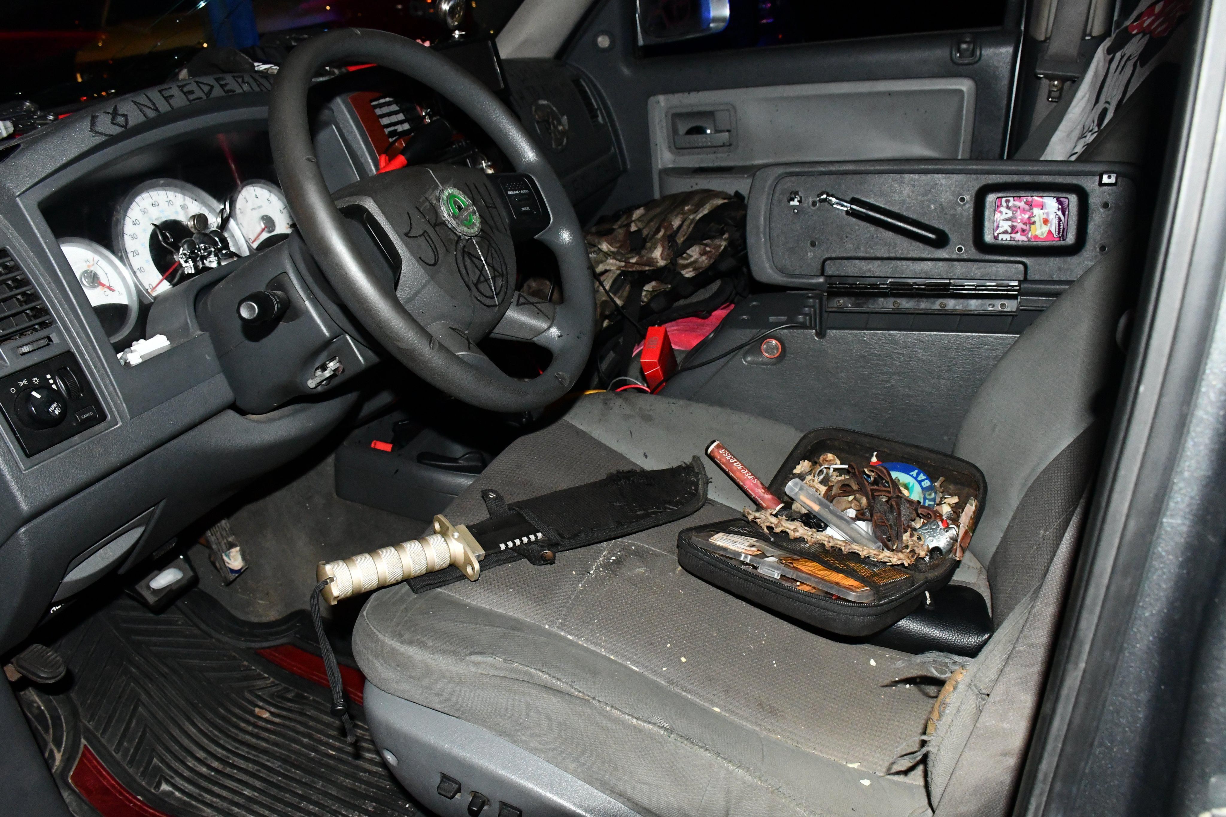 A machete and bayonet found inside Donald Craighead's vehicle outside of the DNC.