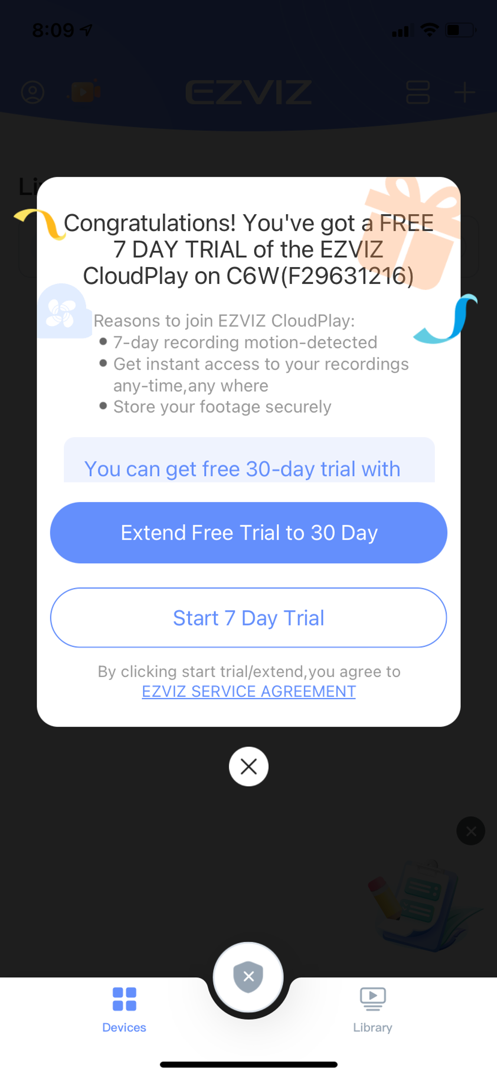 EZVIZ monthly plans in app