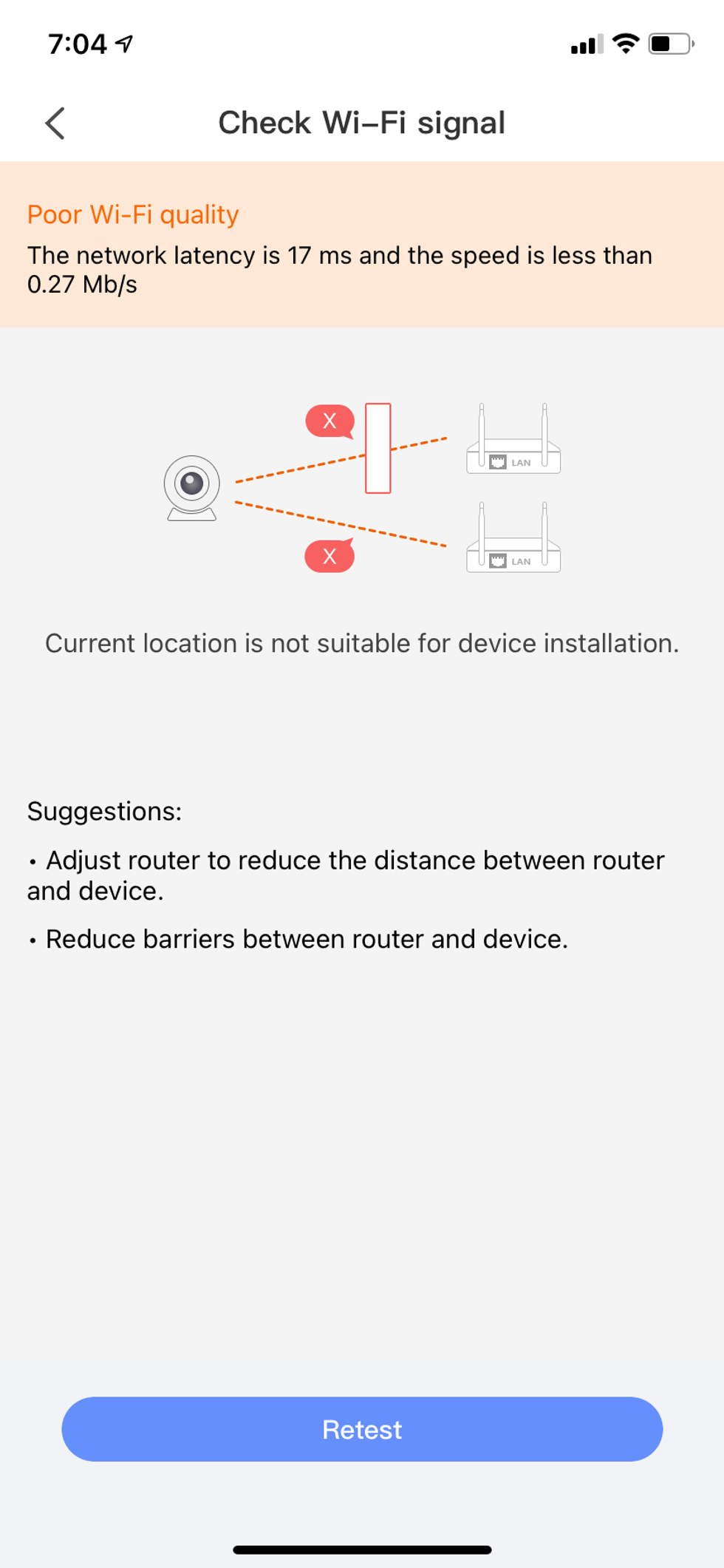 EZVIZ app showing Wi-Fi strength in a home