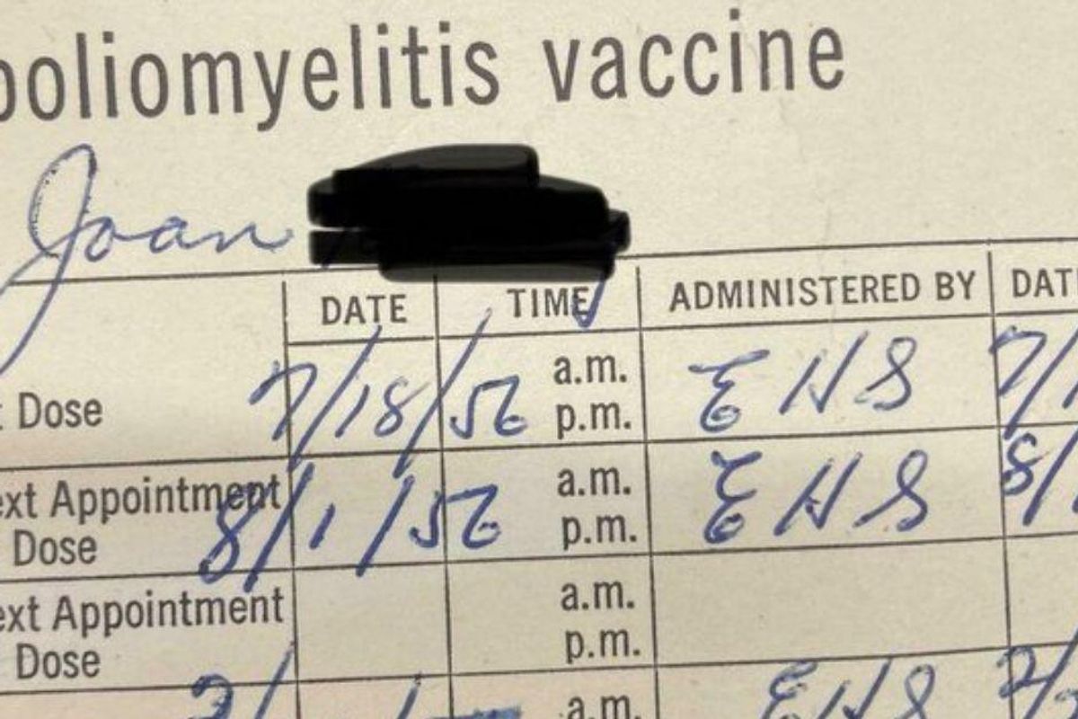 Thrift store worker finds a polio vaccine card from 1956. Sure looks familiar, doesn't it?