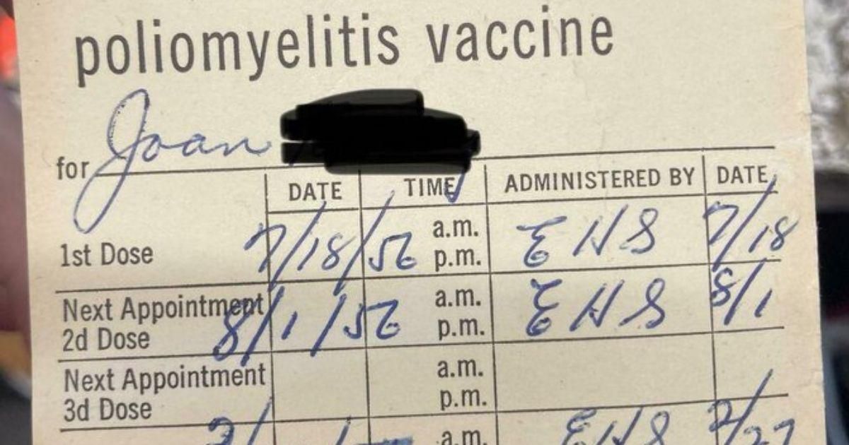 Thrift store worker finds a polio vaccine card from 1956. Sure looks familiar, doesn't it?