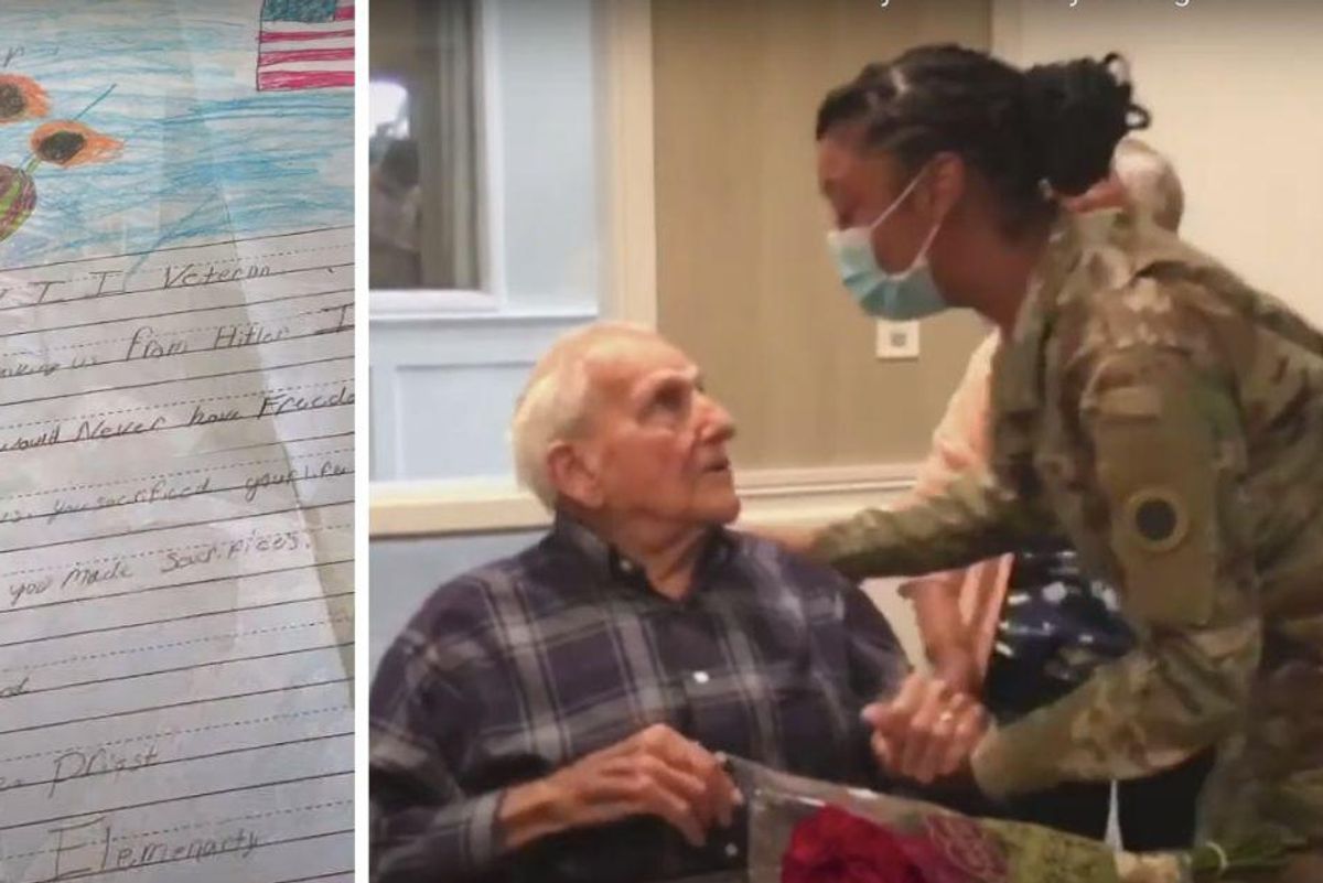 WWII vet finally meets the girl who wrote him a letter that he's carried for 12 years