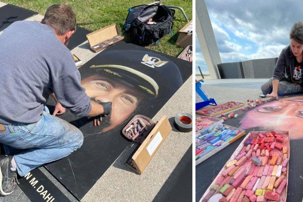Artists made these 40 chalk portraits honoring each passenger and crew member of Flight 93