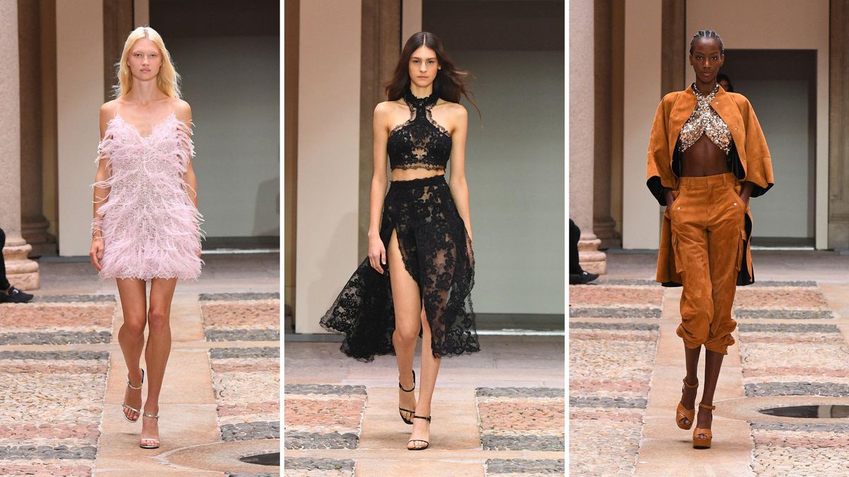 Prada rivisita strascichi e corsetti. Scervino gioca con piume e pizzo