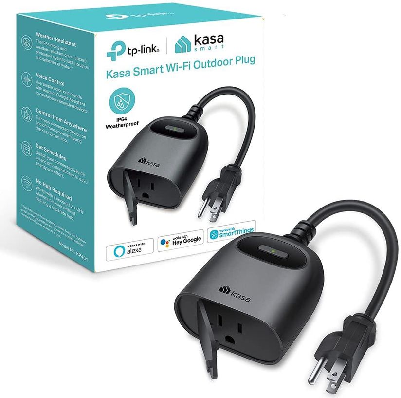 Kasa Outdoor Smart Plug, Smart Home Wi-Fi Outlet with 2 Sockets, IP64  Weather Resistance, Compatible with Alexa, Google Home & IFTTT, No Hub  Required, ETL Certified(EP40), Black 