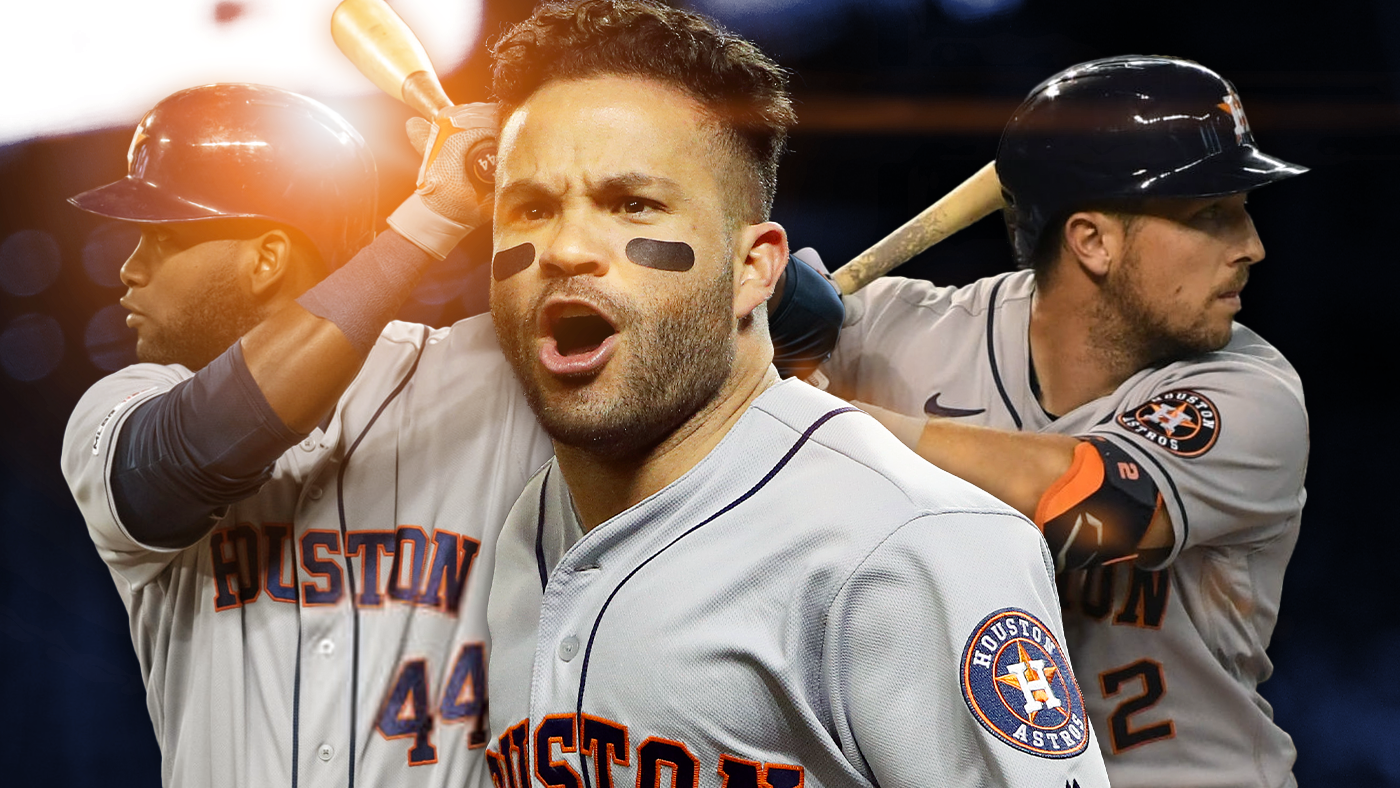 Astros Yordan Alvarez, Jose Altuve, Alex Bregman