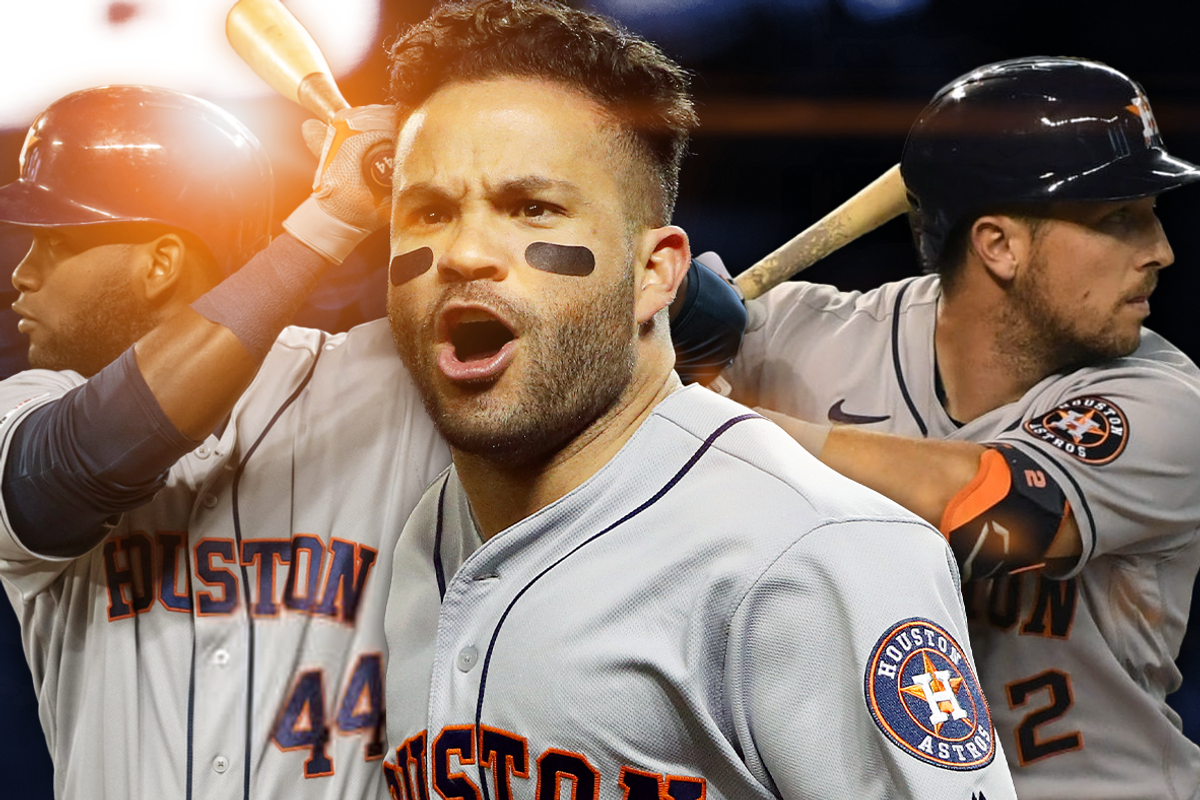 Astros Yordan Alvarez, Jose Altuve, Alex Bregman